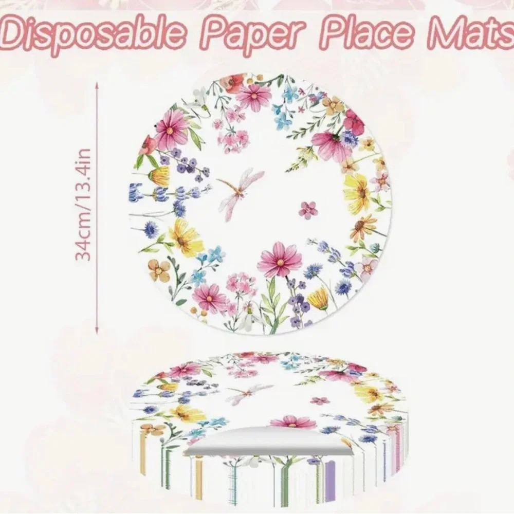 Set of 16 Wildflower Dragonfly Disposable Paper Placemats